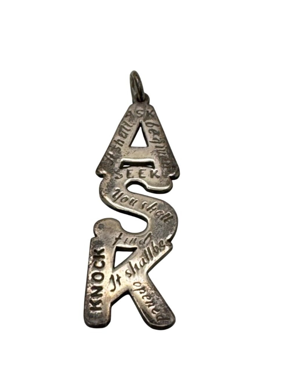 ASK Religious Pendant Charm Matthew 7:7 Silver Ton 2003 Christian Signed G Terry - Picture 7 of 11
